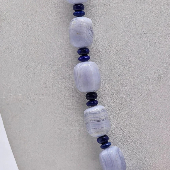 Mine Finds By Jay King DRT Blue Lace Agate Sterling Silver Bead Necklace Pendant - Picture 3 of 7